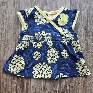 Genuine Baby Girl's Navy Floral Sleeveless‎ Top Smocked Bodice 0-3 Months